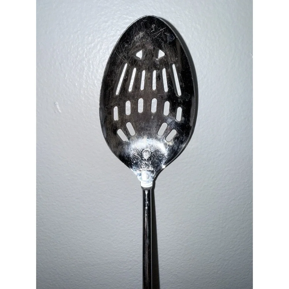 Vintage Ekco Slotted Serving Spoon Chrome Plated Black‎ Plastic Handle